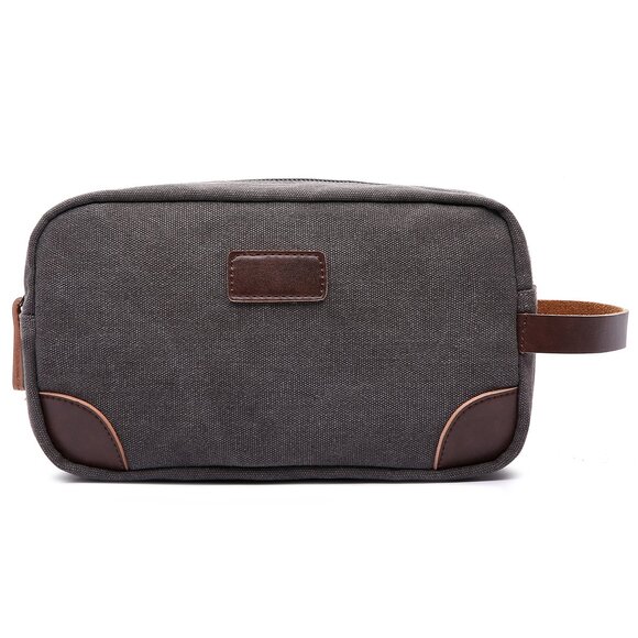 Canvas & Leather Toiletry Bag | Grey - Picture 1 of 3